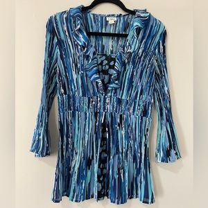 Cato Womens Blouse Size Medium Blue Ruffle Sheer Top